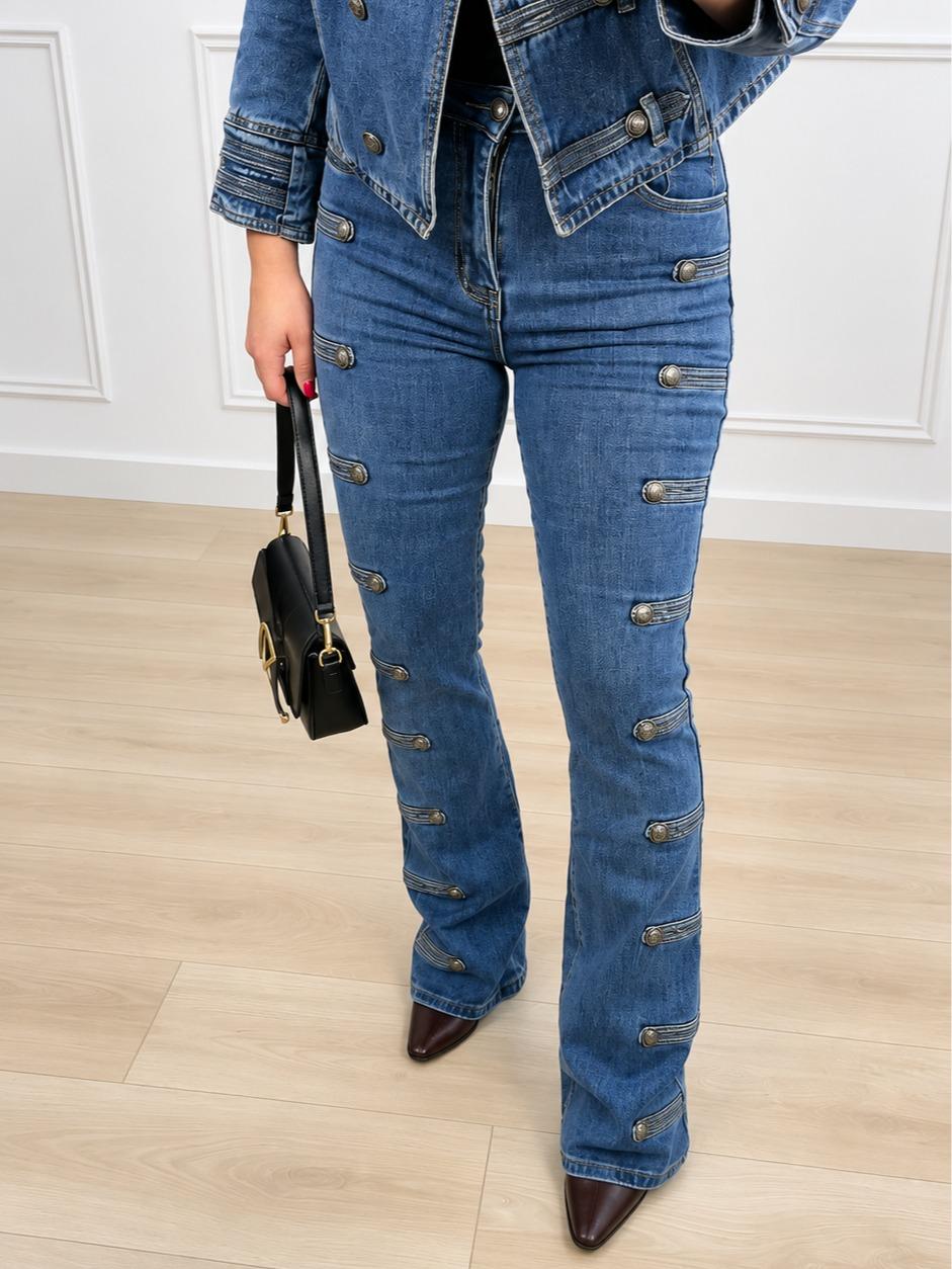 Pantalón Vaquero elástico botones estilo militar