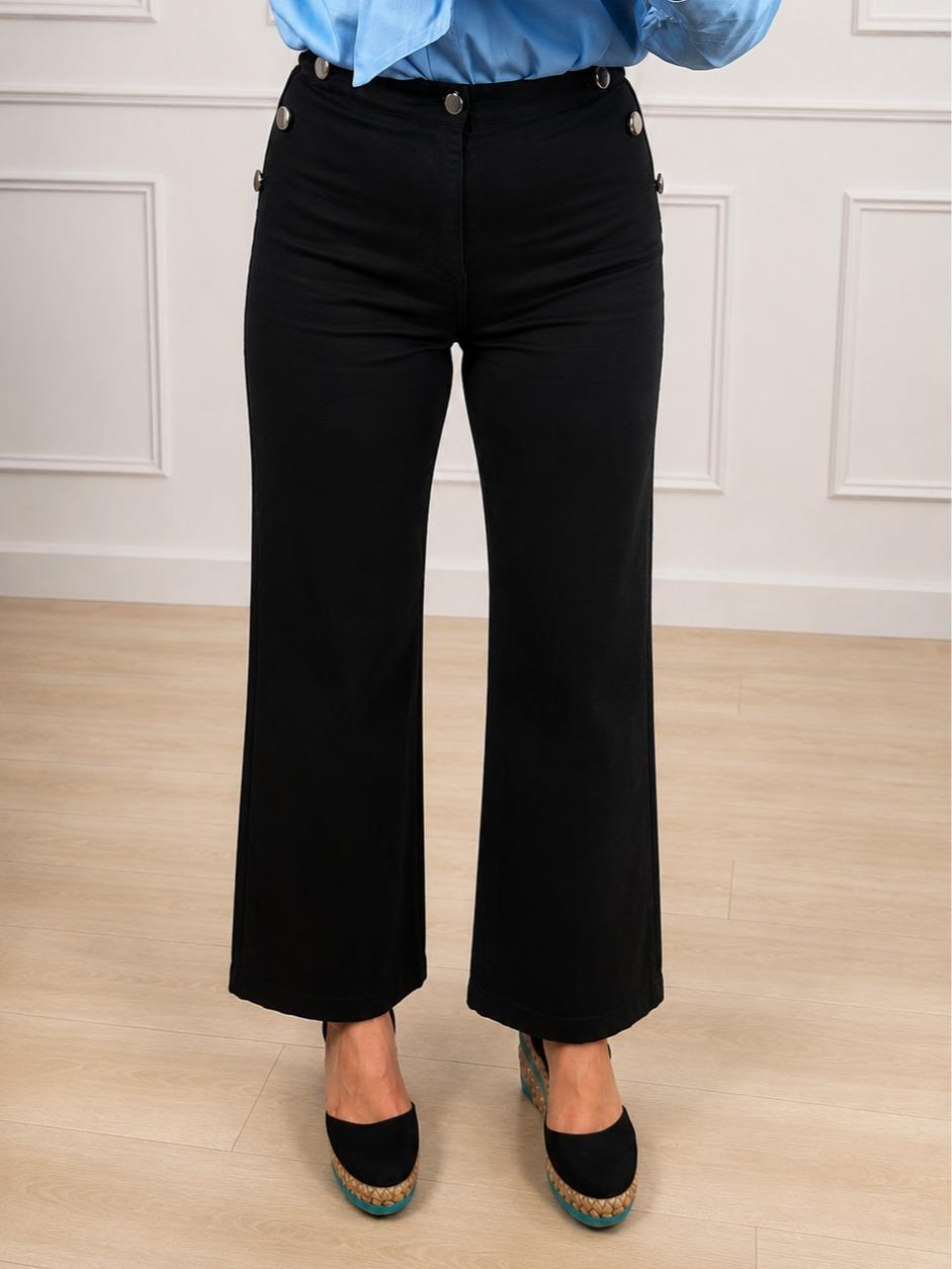 Jeans oscruro de tiro alto con botones dorados