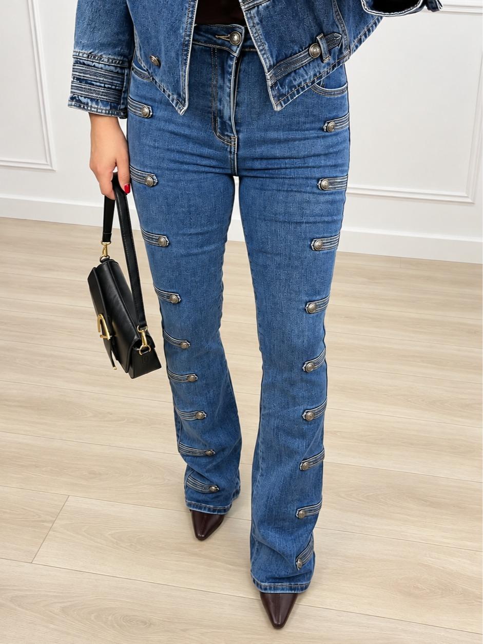 Pantalón Vaquero elástico botones estilo militar